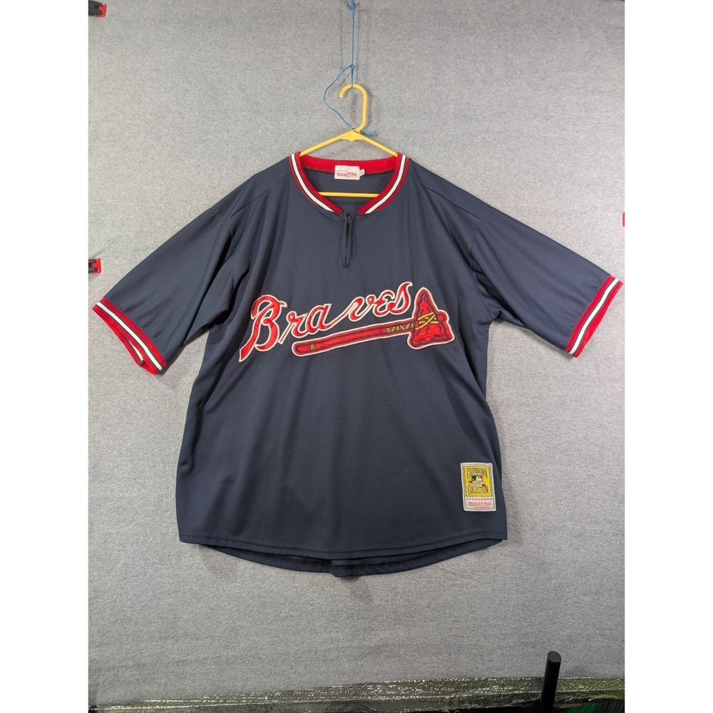 Mitchell & Ness Atlanta Braves Jersey XL Quarter Zip Cooperstown Collection MLB